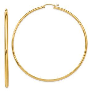 2.75mm x 65mm Polished 14k Yellow Gold Domed Round Hoop Earrings
